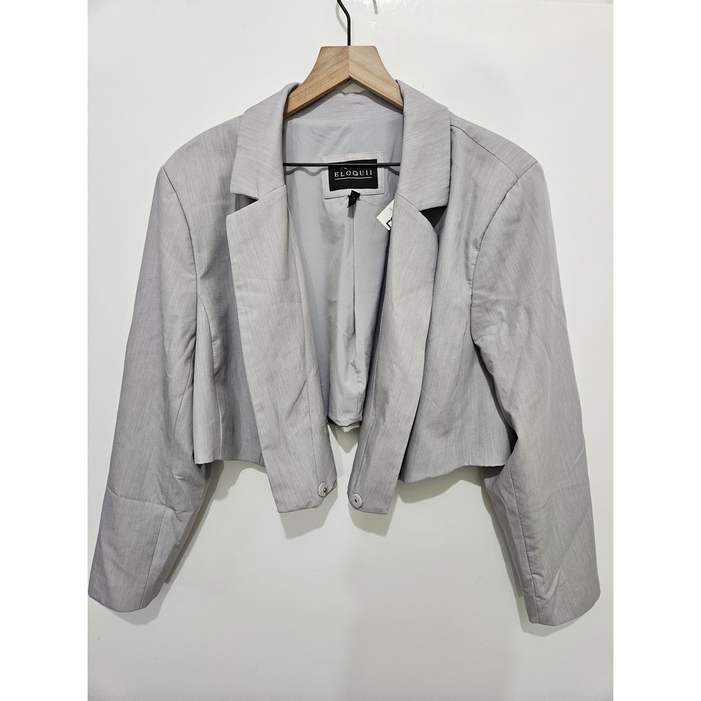 Eloquii Gray Cropped Blazer Notched Lapel Single Button Plus Size 20